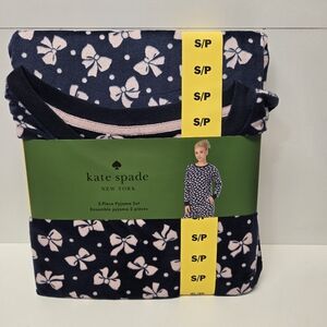 Kate Spade Pajama Set - Navy and Light Pink Bow Pattern